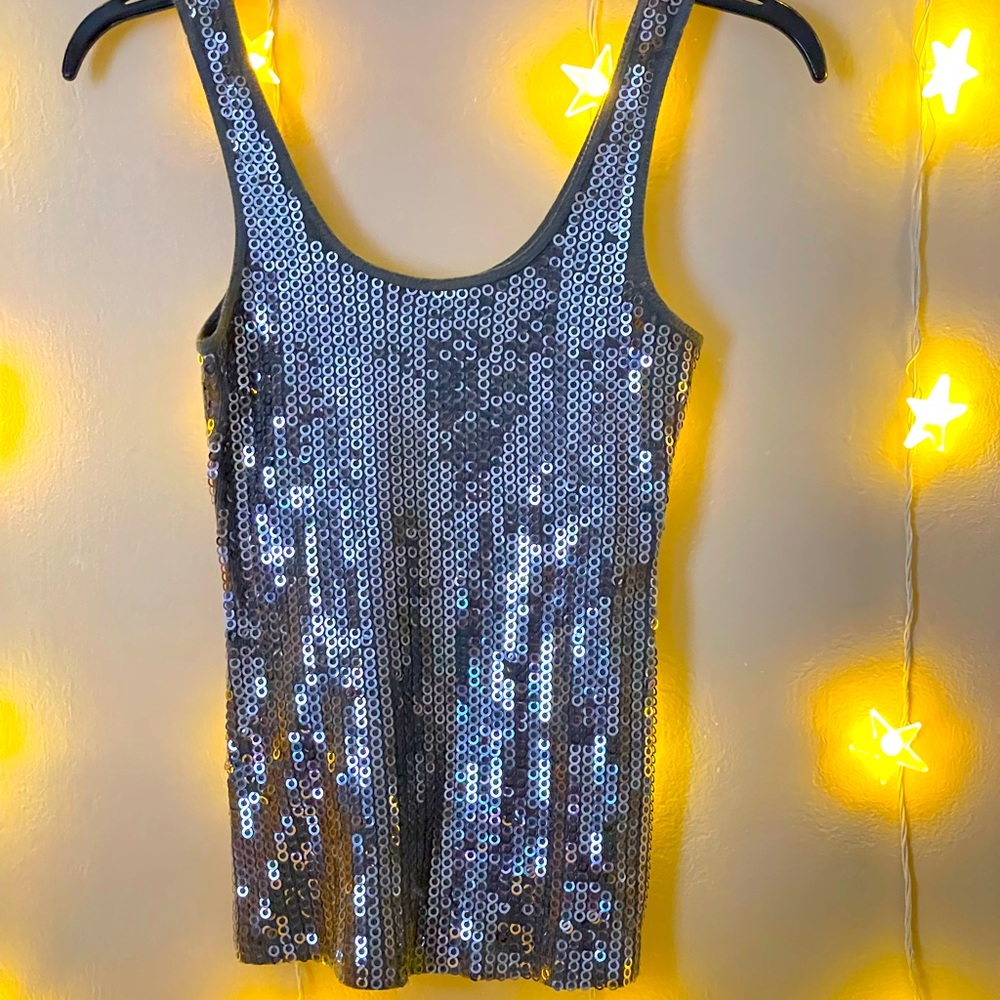 Express sexy basic sequin tank top